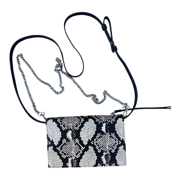 All Saints Handbags - AllSaints Black White Snakeskin Animal Print Leather Crossbody Wallet on Chain